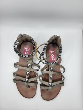 POP Silver-Tan Strappy Gladiator Sandals